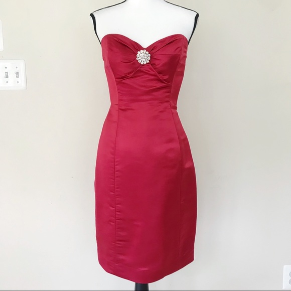 Milly Dresses & Skirts - Milly Silk Red Brooch Strapless Dress